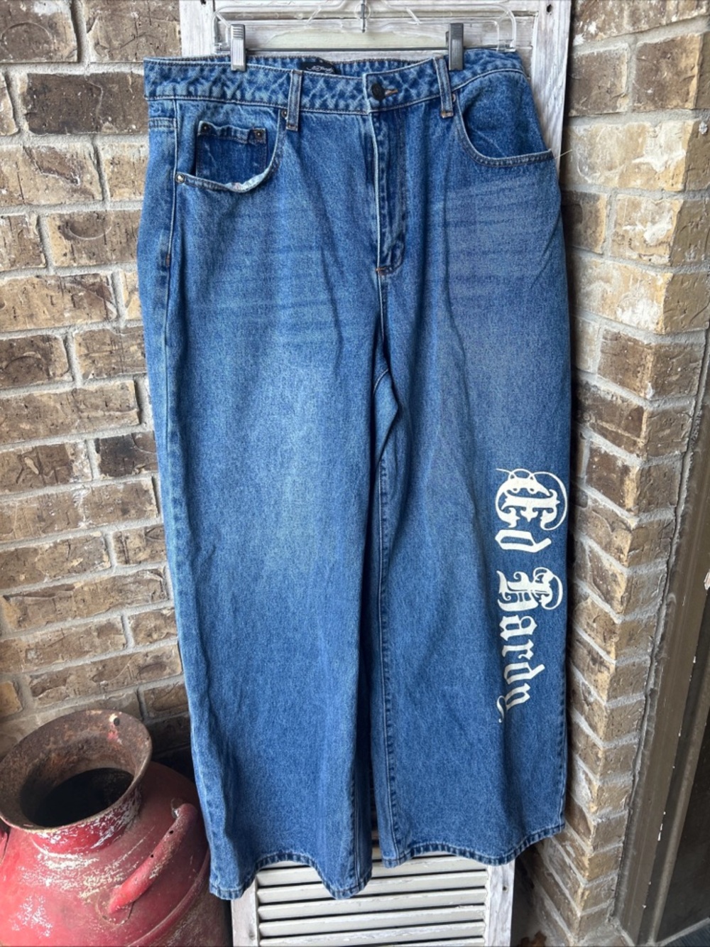Vintage Ed Hardy Y2K Buckle Denim Jeans Size 34x32 Wide Leg Baggy  Born Free.